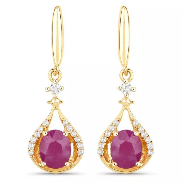0.70 ct Genuine Ruby and White Diamond 14K Yellow Gold Earrings