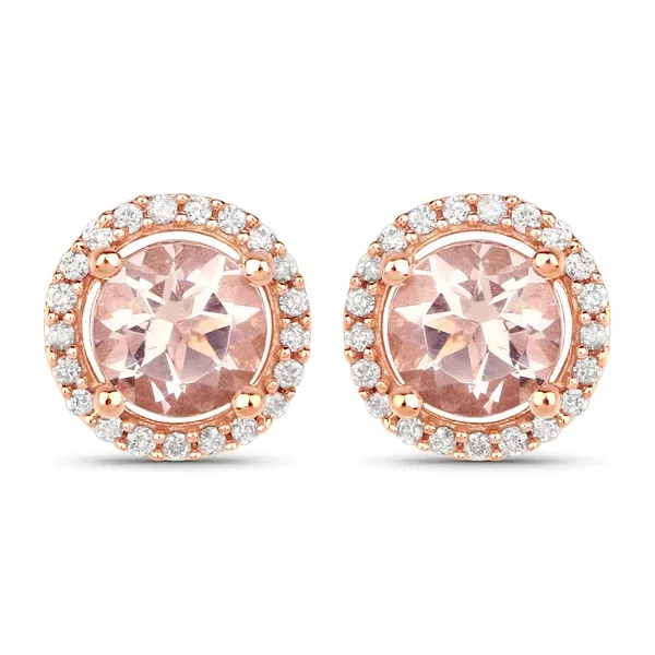 0.93 Carat Genuine Morganite and White Diamond 14K Rose Gold Earrings