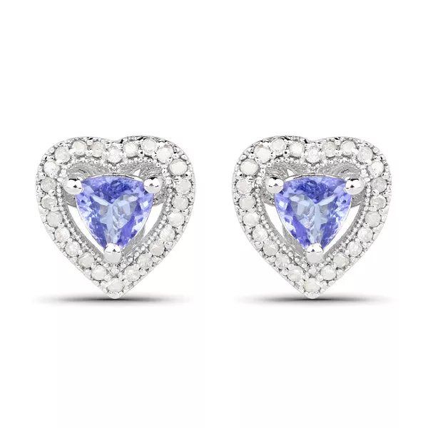 1.20 Carat Genuine Tanzanite & White Diamond .925 Sterling Silver Earrings