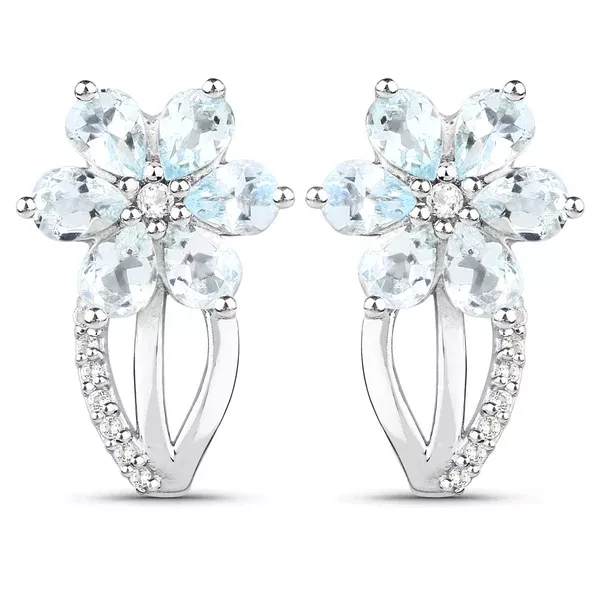1.54 Carat Genuine Aquamarine and White Topaz .925 Sterling Silver Earrings