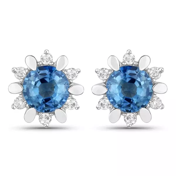 1.87 Carat Genuine Blue Sapphire and White Diamond 14K White Gold Earrings