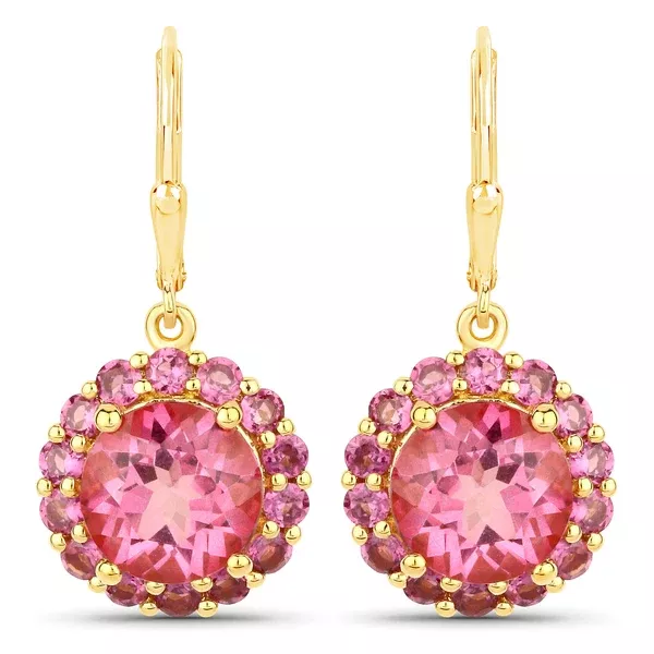 10.74 Carat Genuine Pink Topaz and Rhodolite Garnet .925 Sterling Silver Earrings