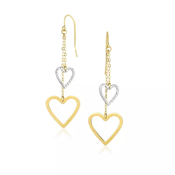 10k Two-Tone Gold Cutout Heart Chain Dangling Earrings