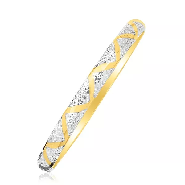 10k Two-Tone Gold Textured Zigzag Style Bangle