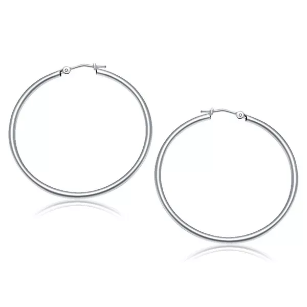 10k White Gold Polished Hoop Earrings (2x40 mm)