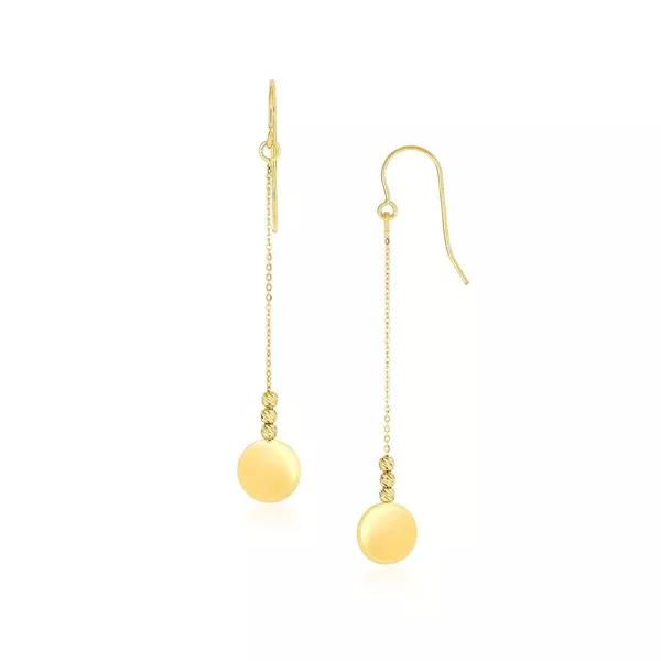 10k Yellow Gold Bead and Shiny Disc Drop Earrings