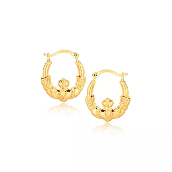 10k Yellow Gold Claddagh Hoop Earrings