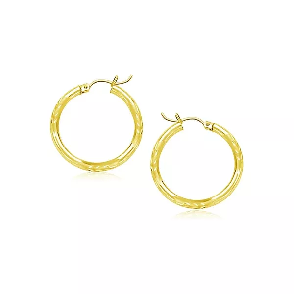 10k Yellow Gold Diamond Cut Hoop Earrings (15mm)