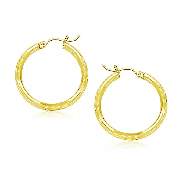 10k Yellow Gold Diamond Cut Hoop Earrings (20mm)