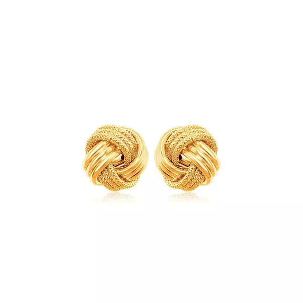 10k Yellow Gold Love Knot with Ridge Texture Earrings