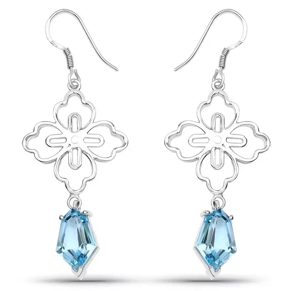 12.14 Carat Genuine Swiss Blue Topaz .925 Sterling Silver Earrings