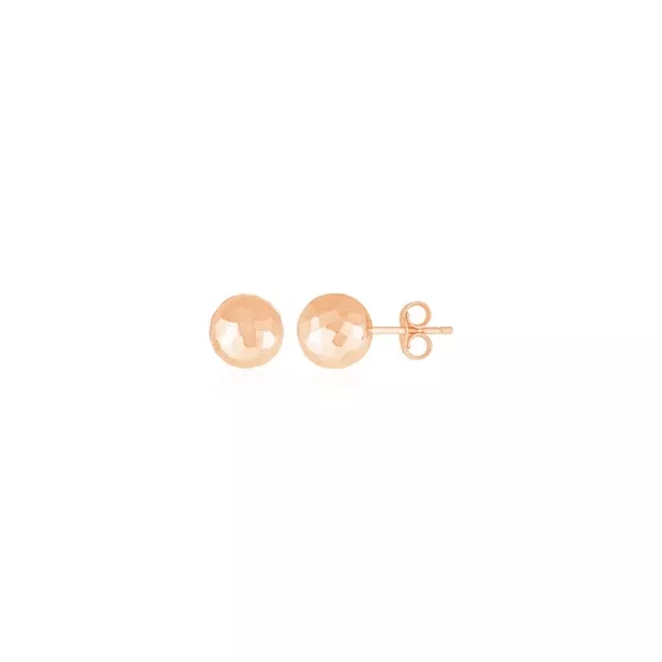 14 k Rose Gold Ball Earrings with Faceted Texture