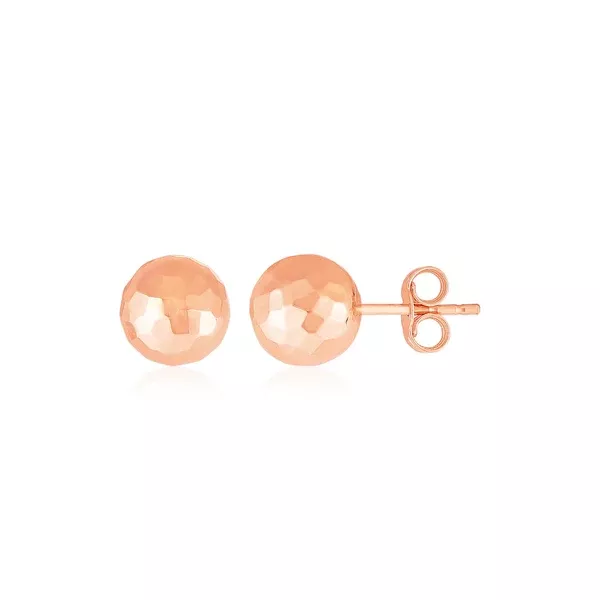 14k Rose Gold Ball Earrings with Faceted Texture