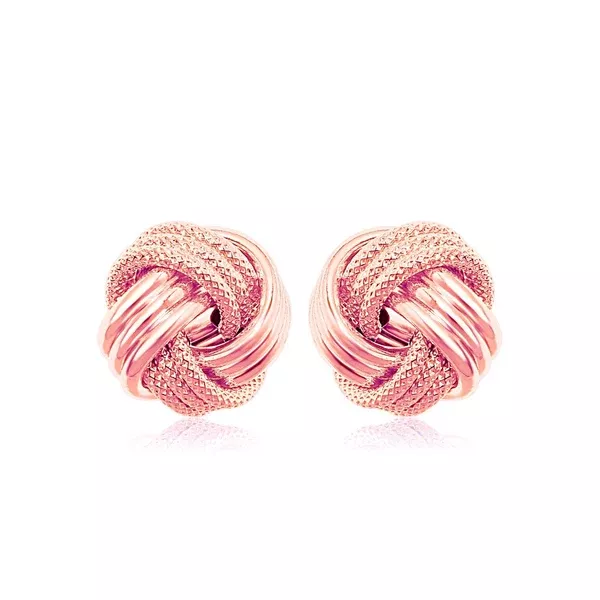 14k Rose Gold Love Knot with Ridge Texture Earrings