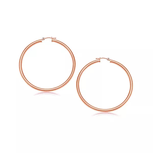 14k Rose Gold Polished Hoop Earrings (3x25mm)