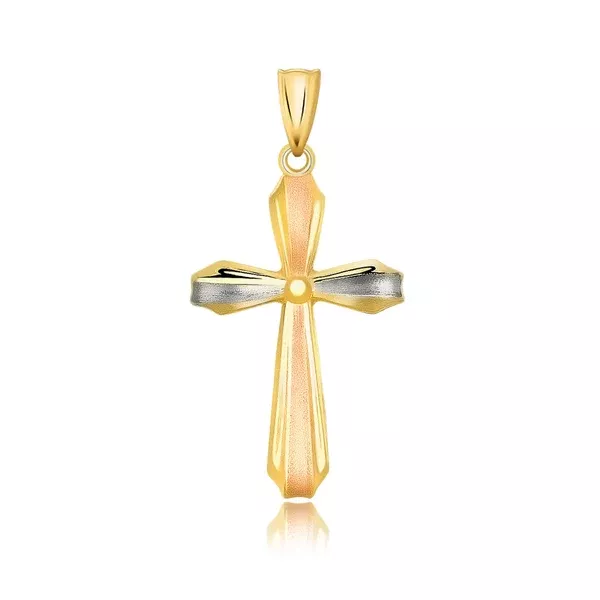 14k Tri Color Gold Cross Motif Pendant with Textured Finish