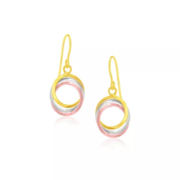 14k Tri-Color Gold Open Entwined Ring Earrings