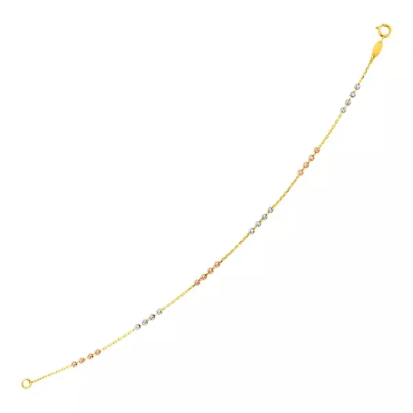 14k Tri Color Gold Station Bracelet with Textured Beads