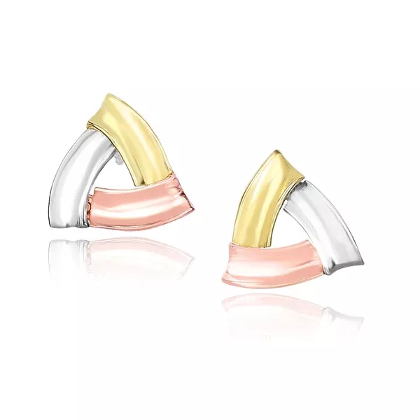14k Tri-Color Gold Triangular Open Style Post Earrings
