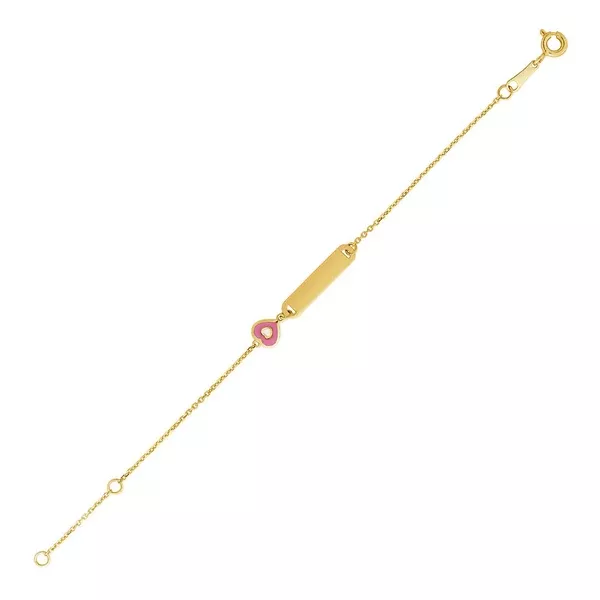 14k Yellow Gold 5 1/2 inch Childrens ID Bracelet with Enameled Heart (1.00 mm)