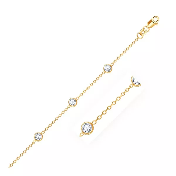 14k Yellow Gold Anklet with Round White Cubic Zirconia