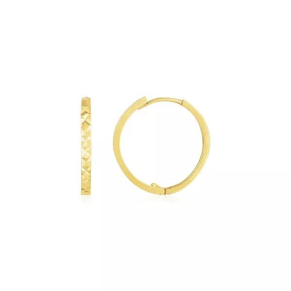 14k Yellow Gold Diamond Cut Textured Huggie Earrings