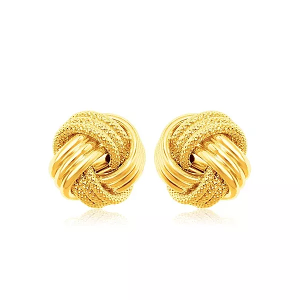 14k Yellow Gold Love Knot with Ridge Texture Earrings