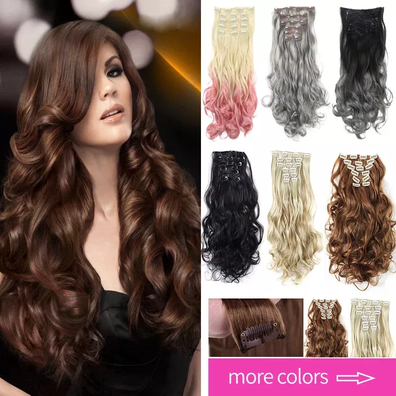 7 Pieces Set Long Curly High Temperature Matte Silk Wigs Clip-In