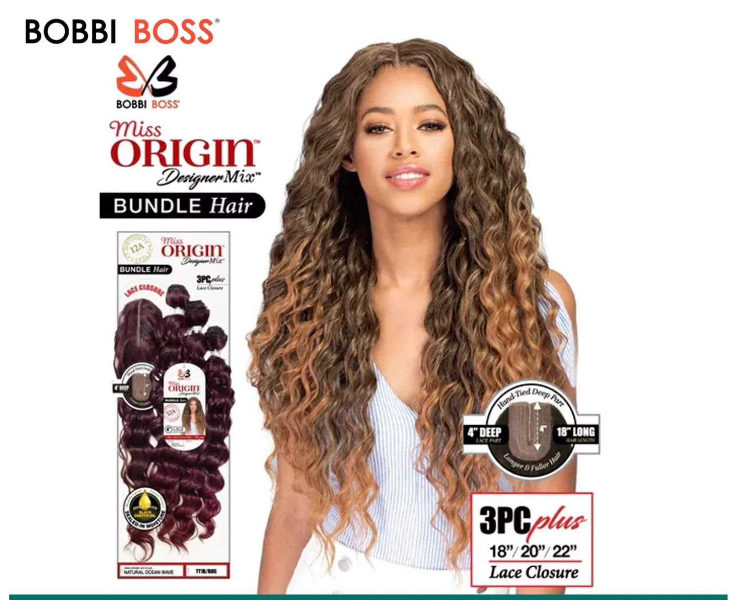 Bobbi Boss Miss Origin Designer Mix Natural Ocean Wave Bundle Hair 3Pc