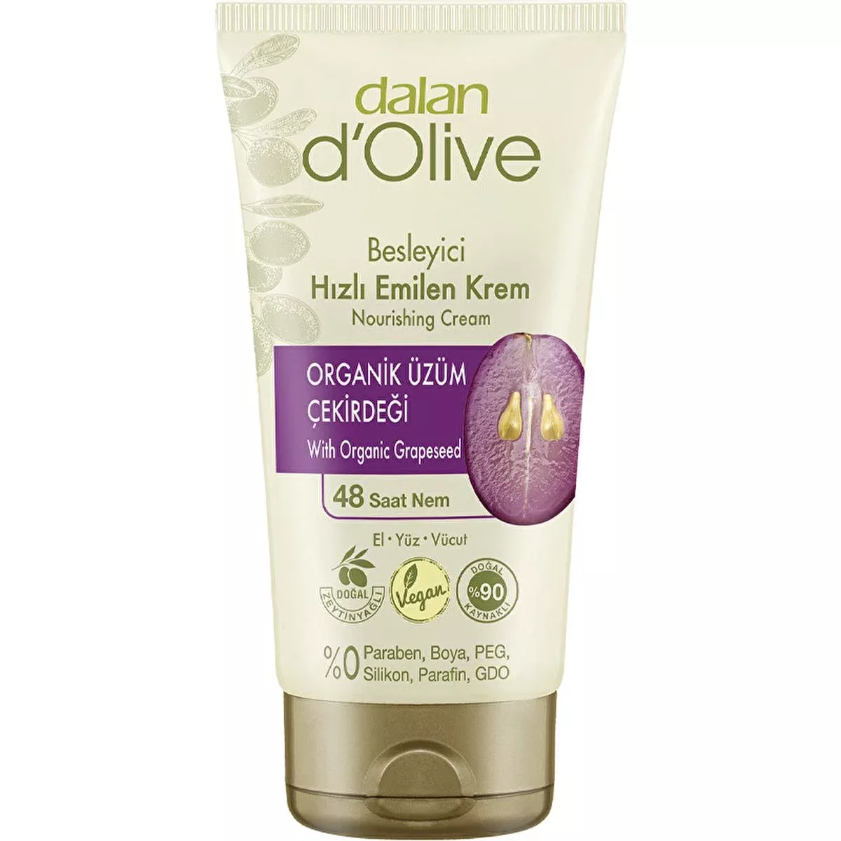 Dalan D'Olive Organic Moisturizing Cream with Grape Seed Oil & Olive Oil - 48hr Hydration, Non-Greasy, Suitable for All Skin Types