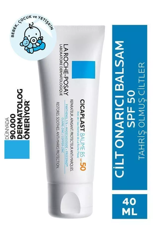 La Roche Posay Cicaplast Baume B5 SPF 50 Soothing Moisturizer Cream for Dry & Damaged Skin - Non-Greasy, Vitamin B5 Enriched Sunscreen (1.35 fl oz)