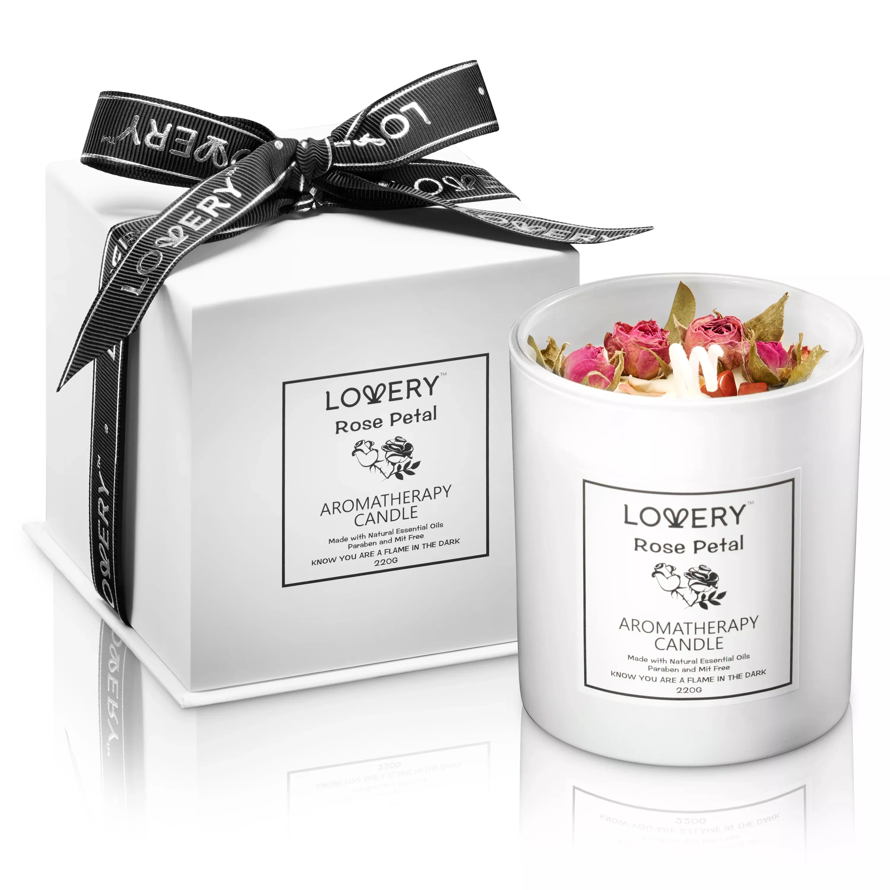 Rose Scented Candle with Dried Flowers - 9oz Soy Wax Home Candle