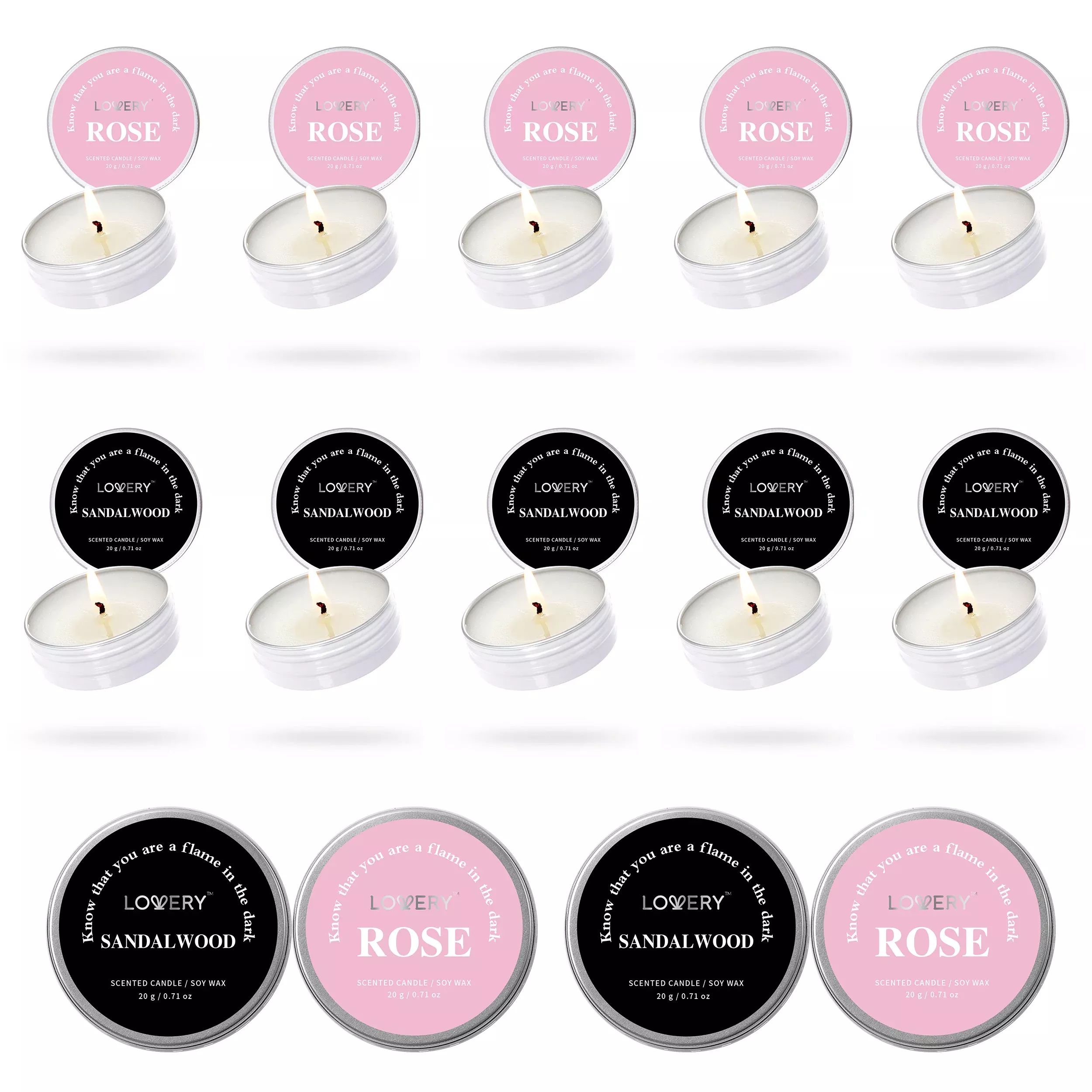 Scented Sandalwood and Rose Soy Candles - 10Pc Aromatherapy Gift Set