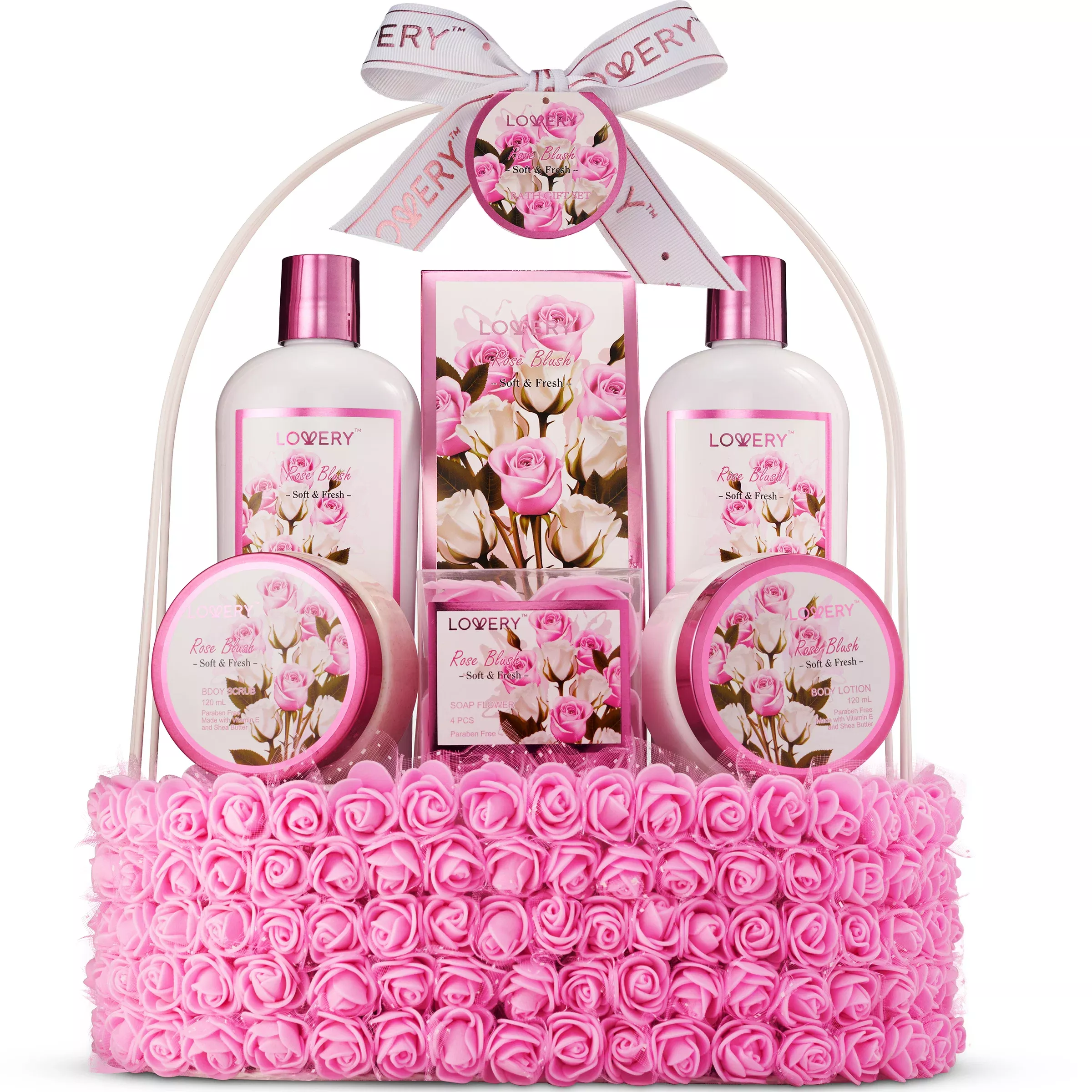 Spa Gift Basket for Women - 10Pc Rose Blush Relaxation Body Care