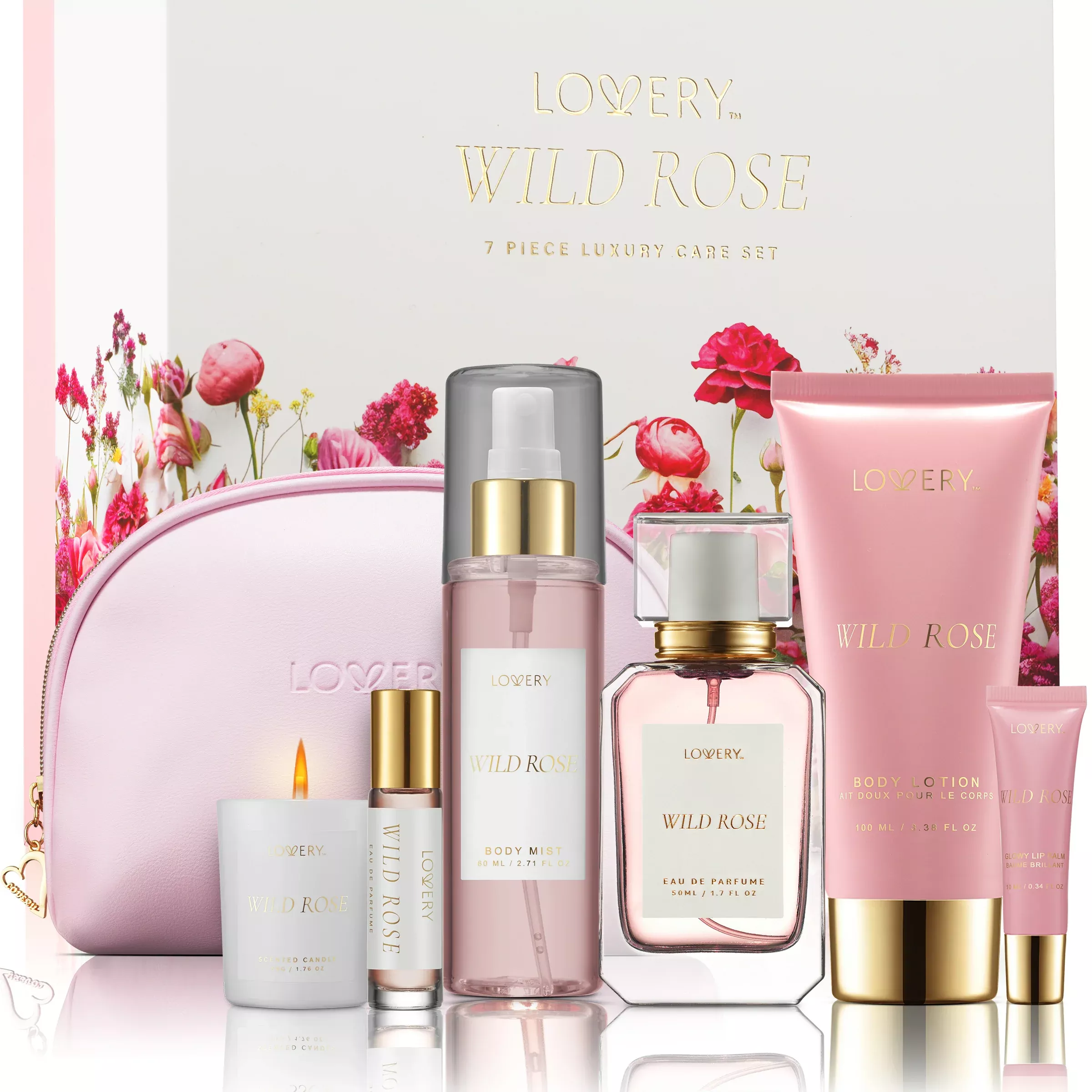 Wild Rose Beauty Body Care - 8Pc Cosmetic Valentine's Day Bag Set